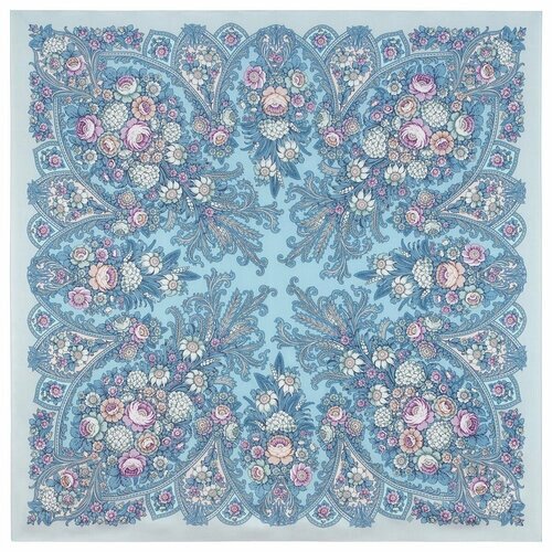 Платок Павловопосадская платочная мануфактура,135х135 см, серый, синий