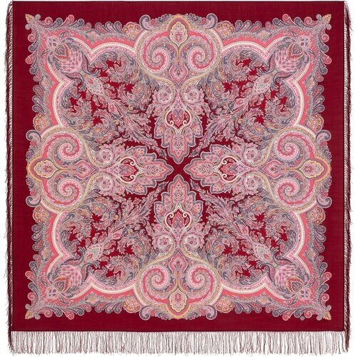 Платок Павловопосадская платочная мануфактура,146х146 см, розовый, красный