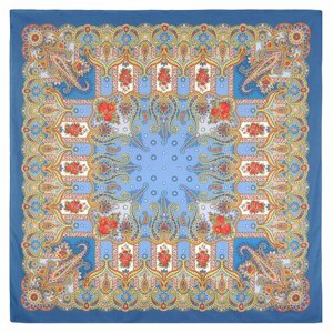 Платок Павловопосадская платочная мануфактура,146х146 см, синий, голубой
