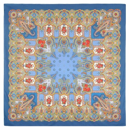 Платок Павловопосадская платочная мануфактура,146х146 см, синий, голубой