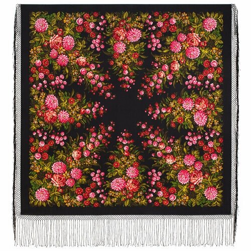 Платок Павловопосадская платочная мануфактура,148х148 см, черный, розовый