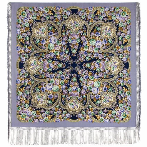 Платок Павловопосадская платочная мануфактура,148х148 см, синий, серый