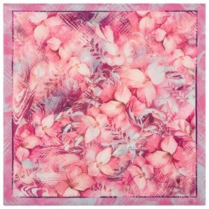 Платок Павловопосадская платочная мануфактура,65х65 см, фиолетовый, розовый