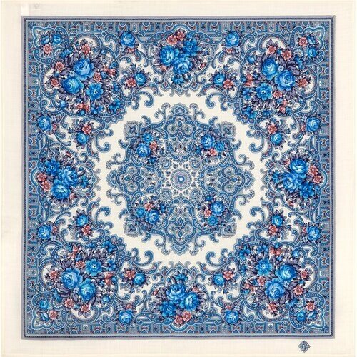 Платок Павловопосадская платочная мануфактура,72х72 см, синий, голубой