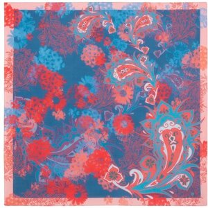 Платок Павловопосадская платочная мануфактура,80х80 см, розовый, синий
