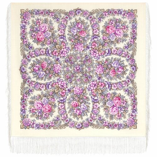 Платок Павловопосадская платочная мануфактура,89х89 см, фиолетовый, белый