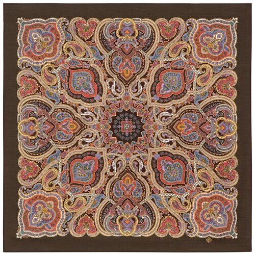 Платок Павловопосадская платочная мануфактура,89х89 см, красный, бежевый