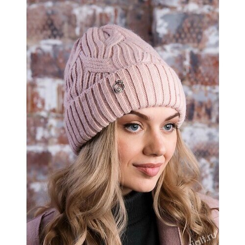 Шапка бини шапка женская, размер 54/56, розовый