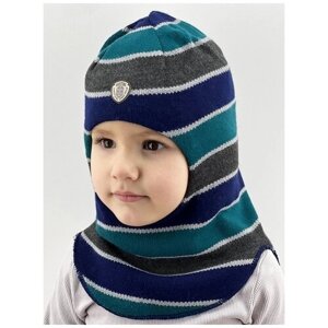 Шапка-шлем Бушон детская зимняя, размер 46-48, бирюзовый, синий