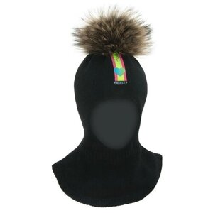 Шапка-шлем mialt для девочек зимняя, шерсть, размер 52-54, черный