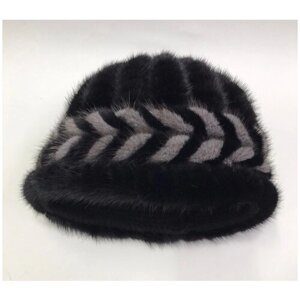 Шапка шлем обвязка норковая, демисезон/зима, вязаная, размер 57, черный