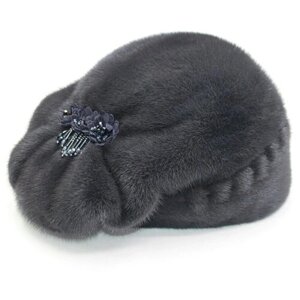 Шапка шлем Шапка норковая зимняя, подкладка, размер 57, синий