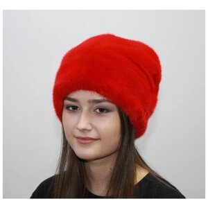 Шапка шлем Шапка норковая зимняя, шерсть, подкладка, размер 60, красный
