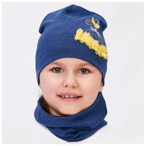 Шапка со снудом детская двойная хлопок/ Комплект шапка и шарф для девочки 3-6 лет весна-лето