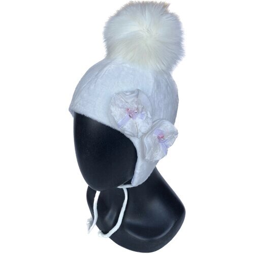 Шапка-ушанка TuTu для девочек зимняя, подкладка, помпон, размер 46-48, экрю