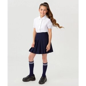 Школьная юбка Button Blue, плиссированная, с поясом на резинке, мини, размер 134, синий
