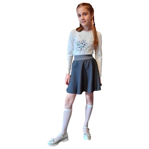 Школьная юбка-полусолнце Альянс-Униформ, с поясом на резинке, миди, размер 34/134, серый
