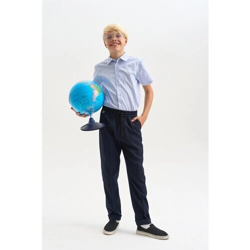 Школьные брюки чинос Шалуны, классический стиль, пояс на резинке, размер 34, 128, синий