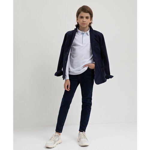 Школьный пиджак Gulliver, карманы, однобортный, размер 146, синий