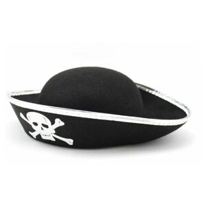 Шляпа "Пиратская" с серебряной лентой 60 см Вечеринка Джек Воробей Пират