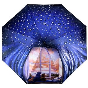 Смарт-зонт Diniya, автомат, 4 сложения, купол 95 см., 8 спиц, чехол в комплекте, для женщин, синий