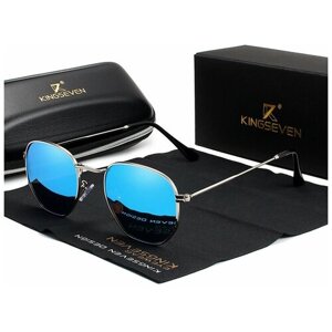 Солнцезащитные очки KINGSEVEN, круглые, складные, зеркальные, поляризационные, с защитой от УФ, синий