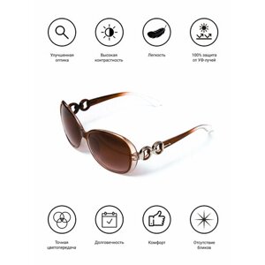Солнцезащитные очки , кошачий глаз, оправа: пластик, для женщин, коричневый
