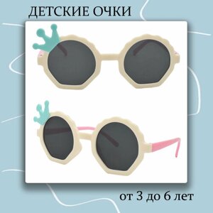 Солнцезащитные очки , круглые, оправа: пластик, для девочек, черный