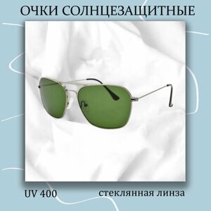 Солнцезащитные очки Металлическая оправа со стеклянными линзами, серебряный, серый
