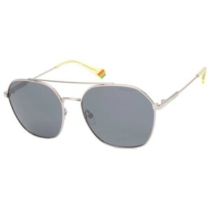 Солнцезащитные очки Polaroid, авиаторы, оправа: металл, с защитой от УФ, серебряный