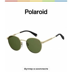 Солнцезащитные очки Polaroid, круглые, оправа: металл, поляризационные, золотой