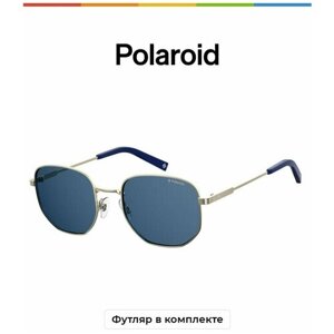 Солнцезащитные очки Polaroid, квадратные, оправа: металл, поляризационные, для мужчин, золотой