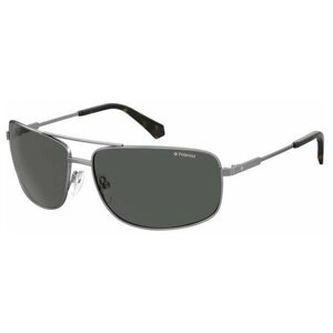 Солнцезащитные очки Polaroid, прямоугольные, оправа: металл, для мужчин, серый