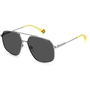 Солнцезащитные очки Polaroid, прямоугольные, оправа: металл, с защитой от УФ, поляризационные, серебряный