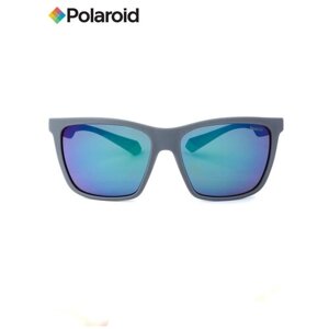 Солнцезащитные очки Polaroid, прямоугольные, оправа: пластик, зеркальные, поляризационные, градиентные, с защитой от УФ, для мужчин, серый
