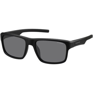 Солнцезащитные очки Polaroid, прямоугольные, оправа: пластик, зеркальные, с защитой от УФ, поляризационные, для мужчин, черный