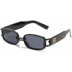 Солнцезащитные очки , прямоугольные, оправа: пластик, складные, поляризационные, с защитой от УФ, черный
