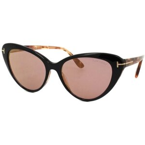 Солнцезащитные очки Tom Ford, кошачий глаз, оправа: пластик, зеркальные, для женщин, черный