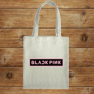 Сумка шоппер лен по аниме Blackpink / Black pink / Блек пинк №3, бежевый