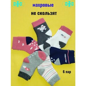 Термоноски Фенна носки тёплые для новорождённых девочек, 6 пар, размер 0-8м (8-10см), красный, белый