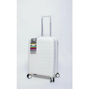 Умный чемодан Impreza, полипропилен, прозрачный, водонепроницаемый, увеличение объема, опорные ножки на боковой стенке, усиленные углы, рифленая поверхность, 55 л, размер M, белый