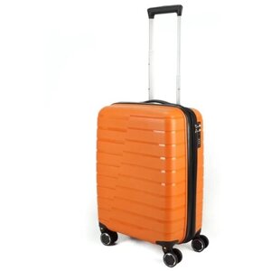 Умный чемодан Impreza, полипропилен, ребра жесткости, рифленая поверхность, опорные ножки на боковой стенке, увеличение объема, водонепроницаемый, 135 л, размер L, оранжевый