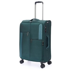 Умный чемодан Torber, текстиль, ABS-пластик, нейлон, адресная бирка, увеличение объема, 56 л, размер M, зеленый