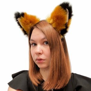 Уши кошки на ободке, черно-оранжевые для косплея, праздника, вечеринки, карнавала