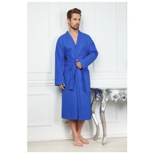 Вафельный синий мужской халат