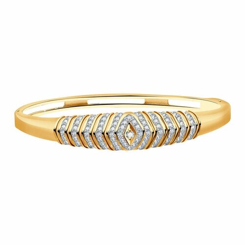 Жесткий браслет Diamant online, золото, 585 проба, фианит, длина 16 см.