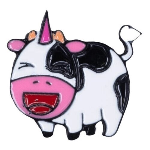 Значок металлический Корова (Клипса, Бижутерный сплав, белый с черным) 15-56298