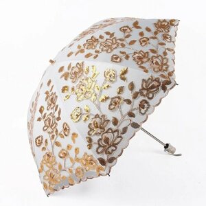 Зонт механика, 2 сложения, купол 85 см., 8 спиц, чехол в комплекте, для женщин, бежевый, золотой