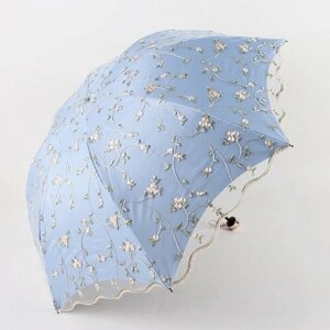 Зонт механика, 3 сложения, купол 89 см, 8 спиц, чехол в комплекте, в подарочной упаковке, для женщин, голубой