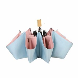 Зонт механика, 3 сложения, купол 99 см., 8 спиц, чехол в комплекте, для женщин, розовый, голубой